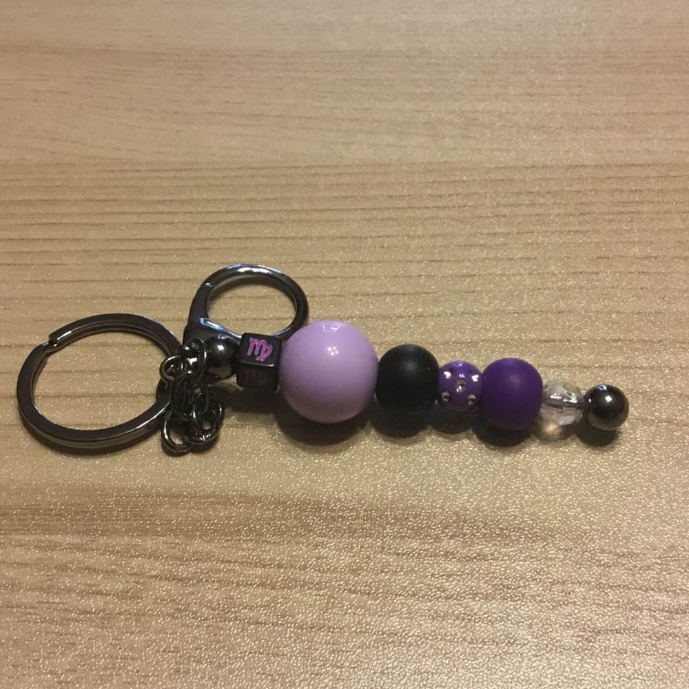 Purple and Black Beaded Keychain
